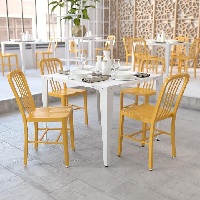 Flash Furniture Gael Commercial Grade 2 Pack Yellow Metal Indoor-Outdoor Chair