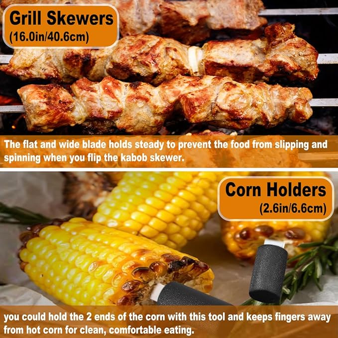 POLIGO 26Pcs Exclusive BBQ Grill Accessories in Aluminum Case for Birthday Fathers Day Grilling Gift - Grill Utensils Set with Barbecue Claws, Meat Injector, Thermometer for Smoker, Camping BBQ Black