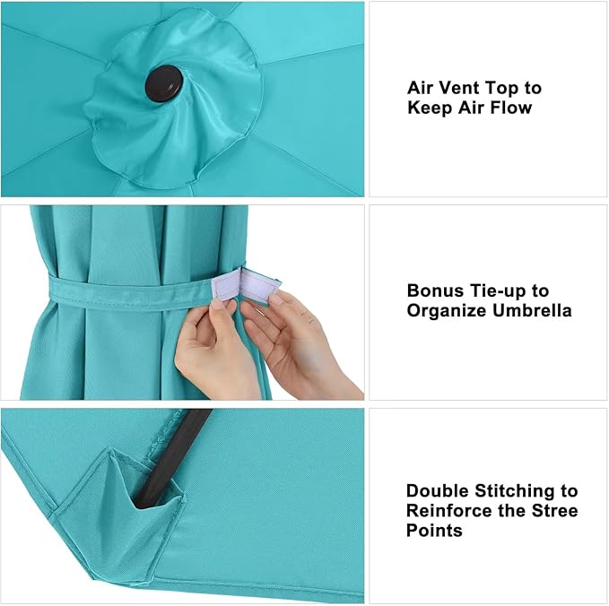 ABCCANOPY 9ft Outdoor Umbrella Replacement Top Suit 8 Ribs (Turquoise)