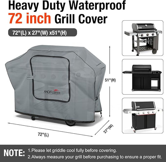 Exclusive Foldable 72 inch Grill Cover, 600D Heavy Duty Large Outdoor BBQ Cover for 6 Burners Grill Weber Nexgrill CharBroil Monument, Gray