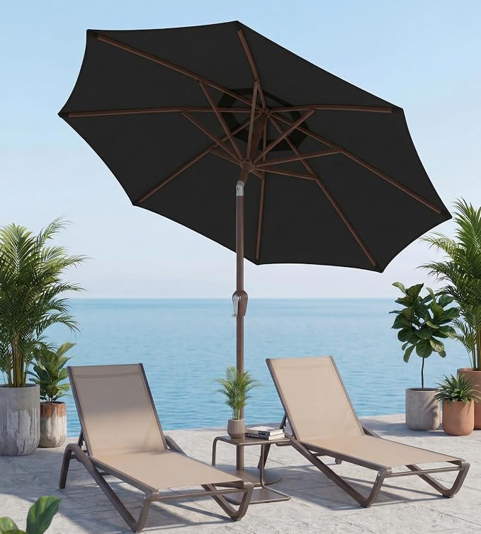 10FT Patio Umbrella, Outdoor Umbrella with Push Button Tilt and Crank, 8 Sturdy Ribs, UV Protection & Waterproof Market Umbrella for Pool, Backyard, Beach,Deck