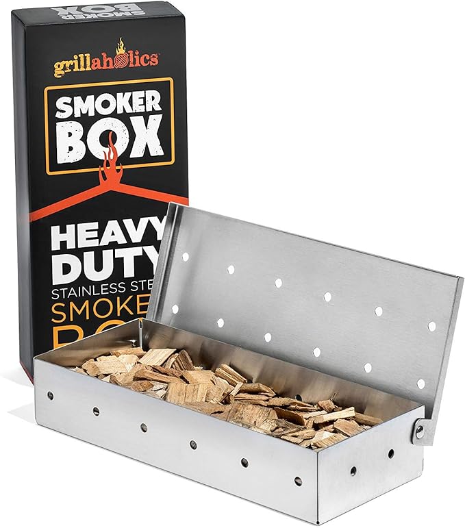 Grillaholics Smoker Box for Gas & Charcoal Grills – Large Stainless Steel Wood Chip Container for Smoking Meat – Grilling Accessories for BBQ Lovers – Grilling Gift for Men