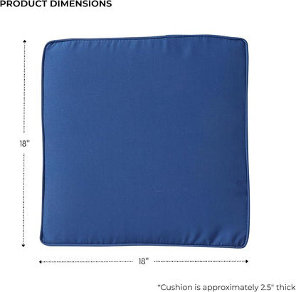 Outdoor 18 inch Square Patio Dining Chair Pads – Comfortable Fiber-Filled Seat Cushions with Ties, Reversible Polyester Fabric - Marine Blue, Set of 4