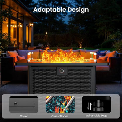 Ciays 43-Inch Rectangular Propane Fire Pit with 60,000 BTU Output, Outdoor Gas Fire Pit Table Premium for Outside Patio with 304 Stainless Steel H-Burner, Glass Stones, and Wind Guard