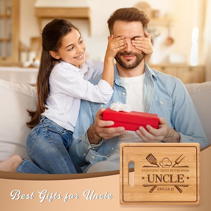 Uncle Gifts, 11x8.5inch Engraved Bamboo Cutting Board, Fathers Day Christmas Birthday Gifts for Uncle from Niece Nephew