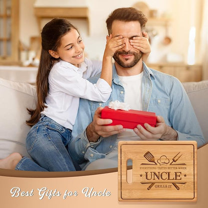 Uncle Gifts, 11x8.5inch Engraved Bamboo Cutting Board, Fathers Day Christmas Birthday Gifts for Uncle from Niece Nephew