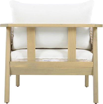 Christopher Knight Home Teras Acacia Wood Lounge Chair Outdoor Set of 2 with Removable Cushion, Solid Wood Patio Accent Chair with PE Wicker Accents, Patio Furniture Set Sofa Chair, Light Teak+Cream