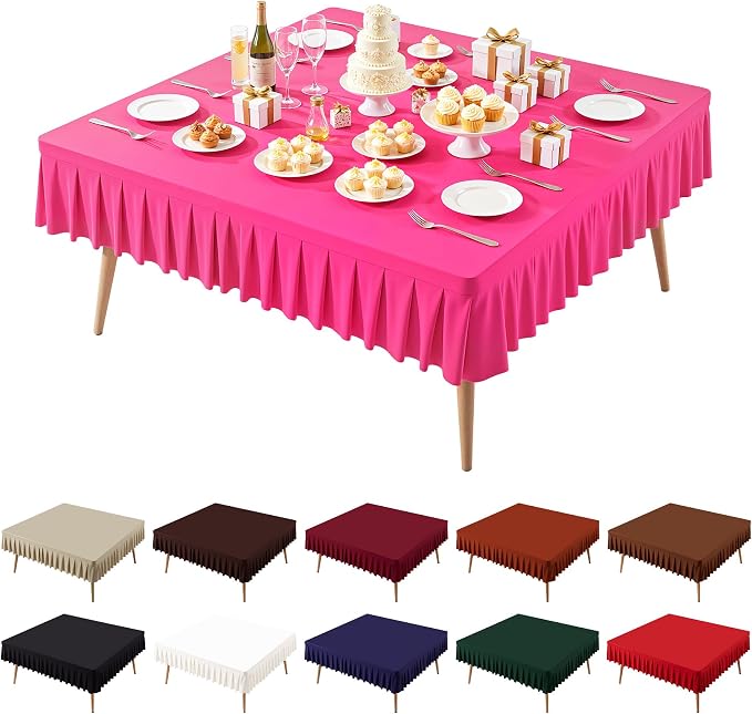 PARTISKY Hot Pink Spandex Square Tablecloths 60x60 Inch, Wrinkle Free Fitted Card Table Cloth Stretch Square Table Cover for Kitchen Dinner, Holiday Party, Wedding Banquet, Display Trade Show