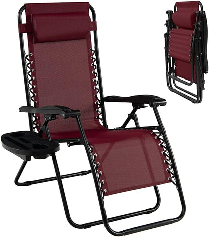 Goplus Zero Gravity Lounge Chairs, 160°Adjustable Folding Recliner w/Pillow and Cup Holder, 350LBS Comfy Outdoor Lounge Chairs for Patio, Lawn, Yard & Camp(1, Wine)