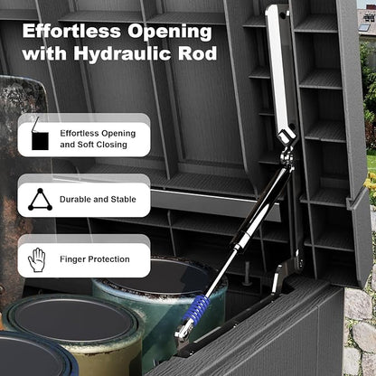 280 Gallon Large Outdoor Storage Box Waterproof, UV Resistant Resin Deck Box with Hydraulic Rod & Lockable Latch for Patio Furniture, Outside Storage Box for Garden Tools, Patio Cushions, Black