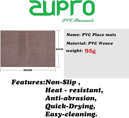 Zupro Placemats Set of 4 for Kitchen Dining Table Washable Braided Table Mats Heat-Resistant Placemats Non-Slip Woven PVC Vinyl Place Mats for Everyday use or Dinner BBQs 18"x12"(Black Coffee