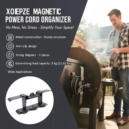Magnetic Power Cord Organizer, Keeping Cords Neat and Tangled Free, Strong Magnet, Compatible with Most Pellet Smoker Grill Accessories, Suit for Traeger Accessories Power Cord Holder (black)