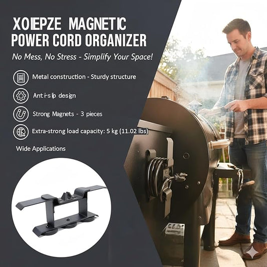 Magnetic Power Cord Organizer, Keeping Cords Neat and Tangled Free, Strong Magnet, Compatible with Most Pellet Smoker Grill Accessories, Suit for Traeger Accessories Power Cord Holder (black)