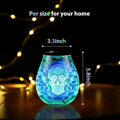 Inrorans Glass Electric Wax Melt Warmer Oil Burner with Stable Heating PTC Reusable Silicone Tray 7 Colorful Changing Led Light Night Light Scent Warmer for Home Fragrance Warmers-Skull