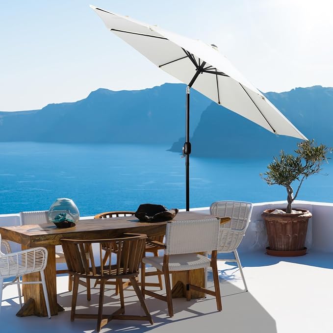 Backyard Expressions 9 ft. Patio Umbrella, Market Table Umbrella w/Tilt and Crank, 8 Ribs