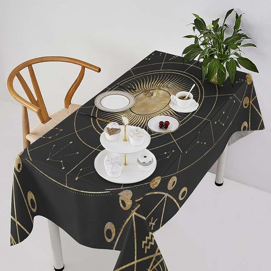 Retro Sun Moon Phases Tablecloth Vintage Star Magical Galaxy Space Table Cloth Water Resistant Wipeable Table Cover for Farmhouse Picnic Party Holiday Kitchen Dinner Table 55"x55"