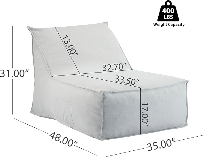 Christopher Knight Home Venny 48" L Outdoor Bean Bag Chair Set of 2, Fabric Bean Bag Chair for Adults and Kids, Indoor/Outdoor Sun Lounger, Patio Lounge Chair Set of 2, Light Gray