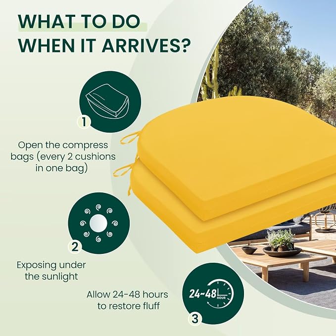 HARBOREST Outdoor Chair Cushions Set of 2, Water Resistant Patio Chair Cushions with Ties, Outdoor Seat Cushions for Patio Furniture, 17"x16"x2", Yellow