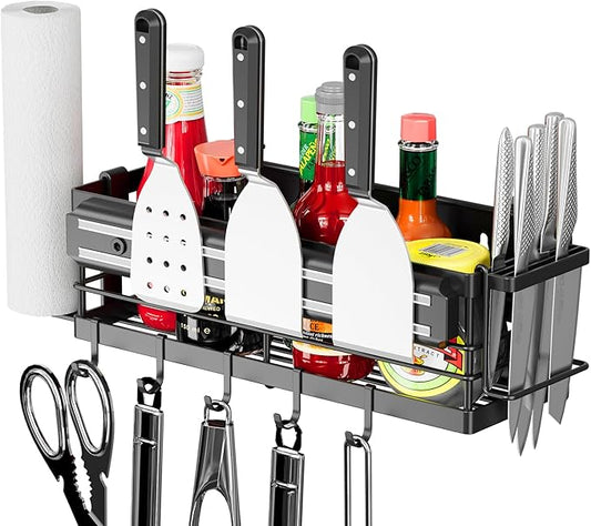 LIVOD Griddle Caddy - Magnetic Tool Holder for Blackstone Grills (17"-36") with Paper Towel Holder & Knife Rack