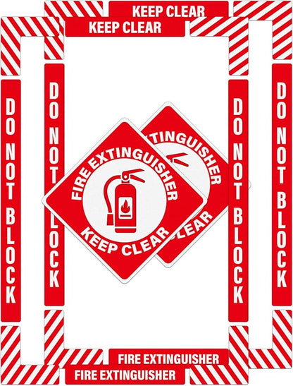 2 Pack Fire Extinguisher Signs Self Adhesive Keep Clear Do Not Block Floor Sign with Strips Waterproof Vinyl Fire Extinguisher Floor Marking Kits for Business Warehouse Office Red