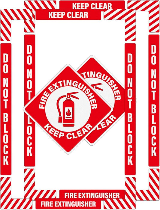 2 Pack Fire Extinguisher Signs Self Adhesive Keep Clear Do Not Block Floor Sign with Strips Waterproof Vinyl Fire Extinguisher Floor Marking Kits for Business Warehouse Office Red