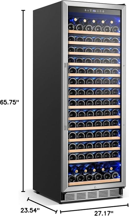 24" 173-Bottle Freestanding Wine Cooler, Low Noise with Sliding Shelves | Tall design, Compressor fast cooling, Low noise, Reversible door, Digital temp display, Black finish, Home or commercial use
