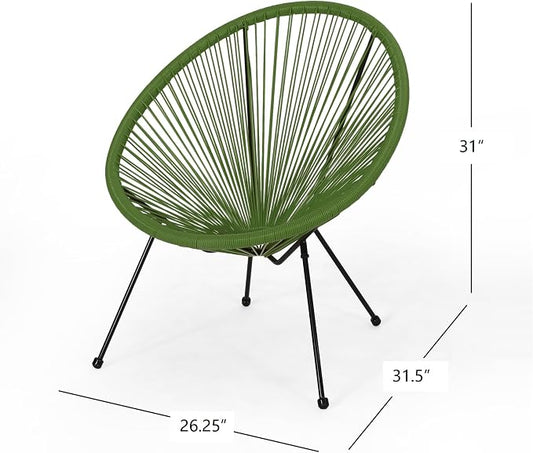 Christopher Knight Home Anson Faux Rattan Outdoor Papasan Chair Set of 2, Patio Accent Chair with Metal Frame, Hammock Weave Egg Chair, Lounge Chair Outdoor for Patio Furniture Set, Green
