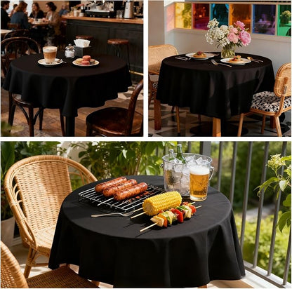8 Pack Black Round Tablecloths 60 Inch | For 2Ft-3Ft Round Table, Wrinkle Resistant Table Cloth, Washable Polyester Fabric, For Wedding Party Banquet Buffet Camping