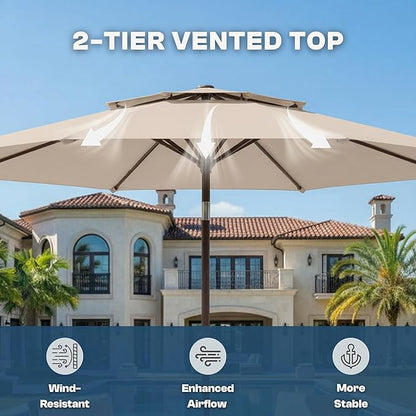 Outdoor Patio Umbrella, 2 Tiers Market Table Umbrella with 8 Sturdy Ribs, Push Button Tilt and Crank, UPF50+ UV Protection for Deck, Pool, Garden and Backyard