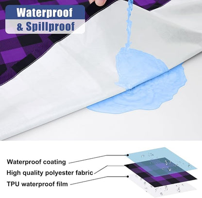Smiry Picnic Table Cloth 2 Pack, Waterproof Elastic Fitted Tablecloths for 6FT Rectangle Tables, Washable Polyester Buffalo Plaid Tablecloth for Camping & Outdoor (Black & Purple, 30" x 72")