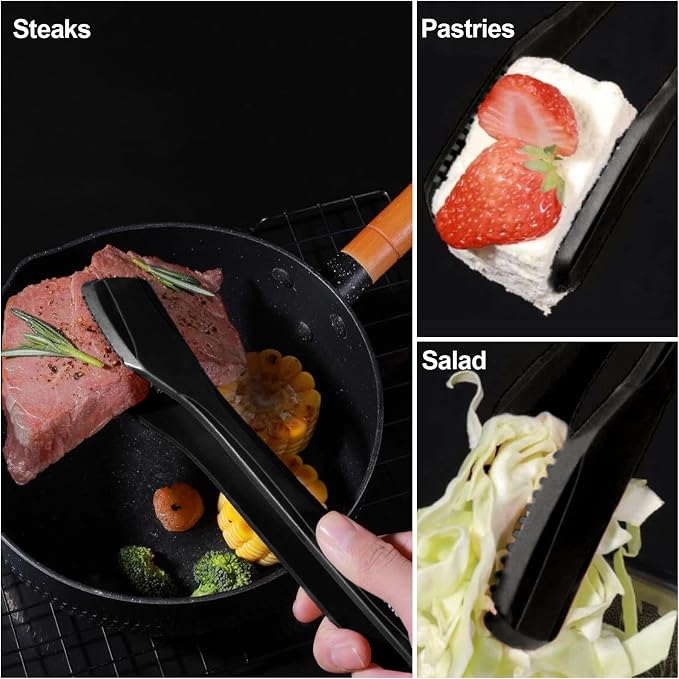 Silicone BBQ Tongs, Stainless Steel Clamp for Grilling & Salad | 11" silicone kitchen tongs, stainless steel BBQ clamp, multipurpose for bread, steak, fish & salad, heat-resistant & non-slip