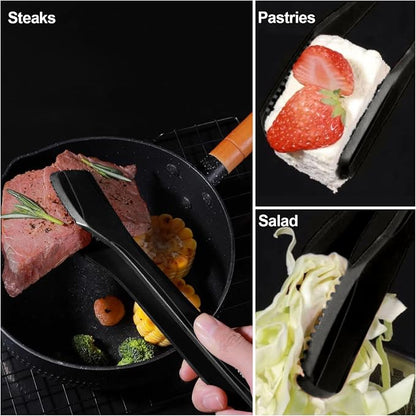 Silicone BBQ Tongs, Stainless Steel Clamp for Grilling & Salad | 11" silicone kitchen tongs, stainless steel BBQ clamp, multipurpose for bread, steak, fish & salad, heat-resistant & non-slip