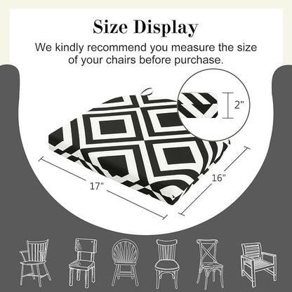 Cozyide Outdoor Chair Cushions, Waterproof Patio Seat Cushions with Adjustable Straps, Round Corner Patio Chair Cushions for Garden, Black Geometry, 17x16x2 Inch (Pack of 4)