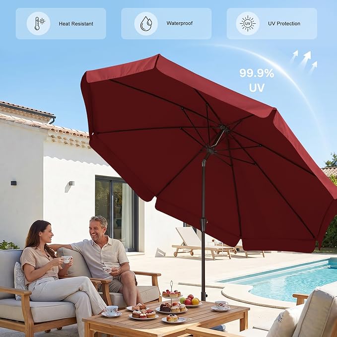 ABCCANOPY 11ft Scalloped Patio Umbrella, Outdoor Table Umbrella with Tilt and Crank, Fiberglass Ribs Deck Umbrella for Patio, Pool, Garden, Picnic (Burgundy)