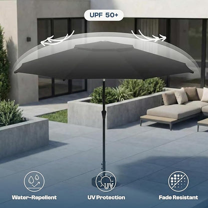 Patio Umbrella, 2 Tier Outdoor Table Umbrella, Large Vented Market Umbrellas with Push Button Tilt and Crank, 8 Sturdy Ribs for Backyard, Deck, Pool, UPF50+ UV Protection