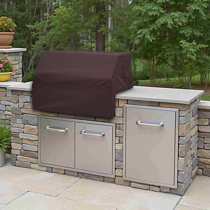 Covers & All Built-in Grill Cover for Outdoor Grill – Heavy Duty 12 oz Waterproof Built-in BBQ Grill Cover, PVC-Coated Polyester with Elastic Hem for Snug Fit (30 x 26 x 14 inches, Coffee)