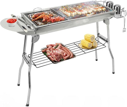 16.7x10x17.7in Portable Charcoal Grill Foldable BBQ Suitcase Grill Shelf For Outdoor Camping Picnics Garden Grilling