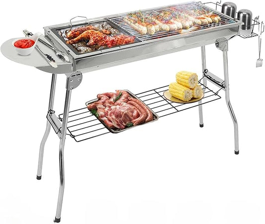 16.7x10x17.7in Portable Charcoal Grill Foldable BBQ Suitcase Grill Shelf For Outdoor Camping Picnics Garden Grilling