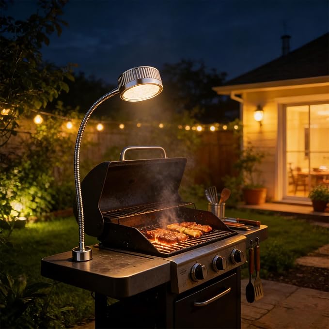 Rechargeable BBQ Light with 7 Bright LEDs Flexible Hose and 1200mAh Battery for Grills Camping and Fishing Aluminum Grills Accessory