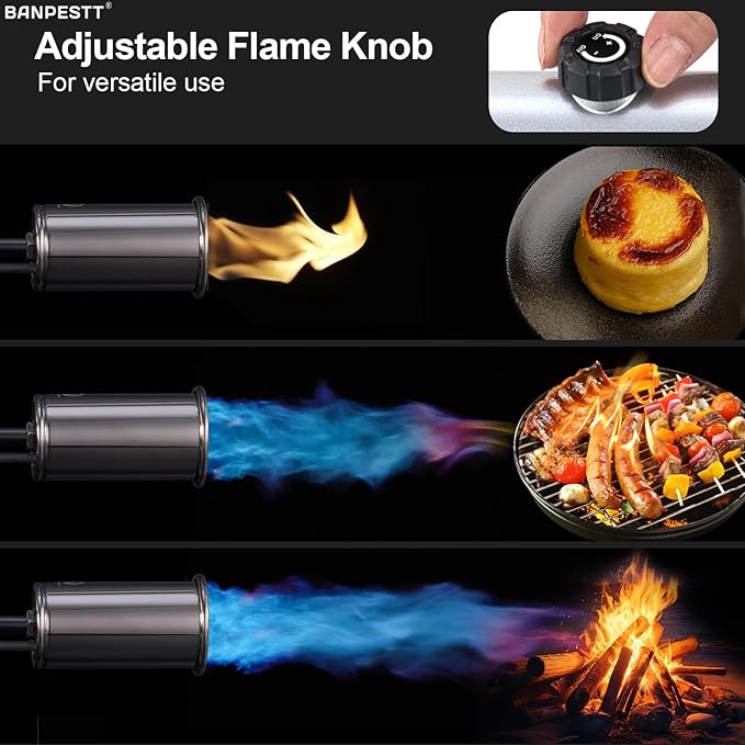 Powerful Propane Torch Gun with One-Tap Max Power & Safety Lock, Adjustable Flame Up to 3,272°F for BBQ, Searing, Camping, Weeding & DIY (Tank Not Included)