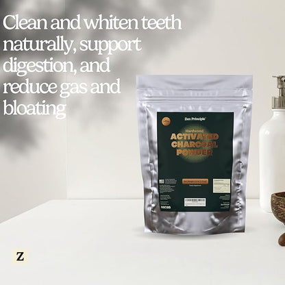 Zen Principle Hardwood Activated Charcoal Powder 100 Percent from USA Trees. All Natural. Whitens Teeth, Rejuvenates Skin and Hair, Supports Better Digestion, 40 Oz