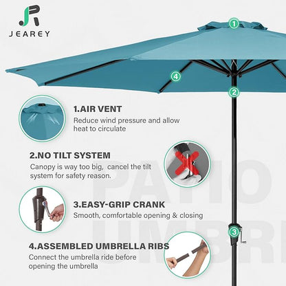 JEAREY 11' Patio Umbrellas Outdoor Table Market Umbrella w/Crank, 8 Sturdy Ribs, UV Protection Windproof for Garden, Deck, Backyard, Pool(Cerulean)