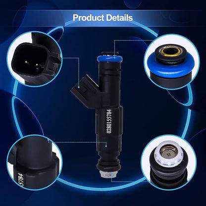HiSport Fuel Injector 0280155784 6PCS Compatible with Jeep 4.0 Cherokee 1999-2004 4-Hole