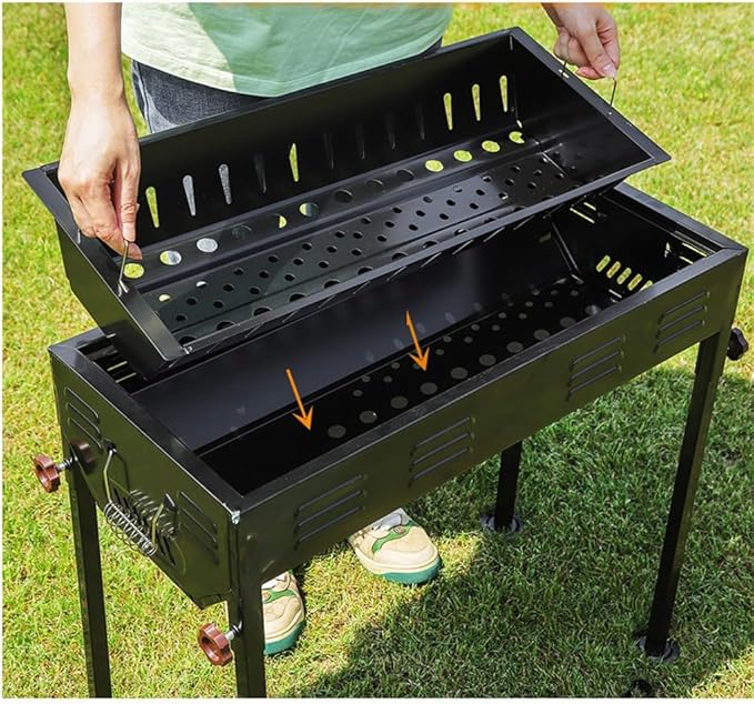 Portable Charcoal Grill for Camping BBQ, Thickened Outdoor Barbecue Grill with Edge Treatment, Home Use BBQ Grill for Easy Cleaning,66.5 * 30.5 * 70Cm-D