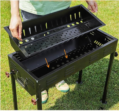 Portable Charcoal Grill for Camping BBQ, Thickened Outdoor Barbecue Grill with Edge Treatment, Home Use BBQ Grill for Easy Cleaning,66.5 * 30.5 * 70Cm-D