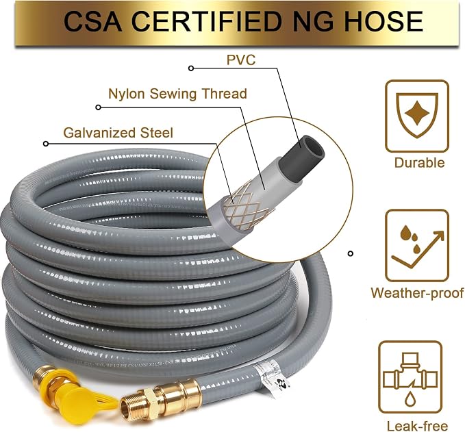 24FT 3/4" Natural Gas Hose, 3/4 Inch Natural Gas Conversion Kit | Gas Grill Hose with Quick Connect Fitting,Grill Connectors & Hoses for Patio Heater,Griddle, Outdoor NG/LP Propane Appliance