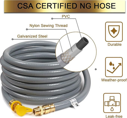 24FT 3/4" Natural Gas Hose, 3/4 Inch Natural Gas Conversion Kit | Gas Grill Hose with Quick Connect Fitting,Grill Connectors & Hoses for Patio Heater,Griddle, Outdoor NG/LP Propane Appliance