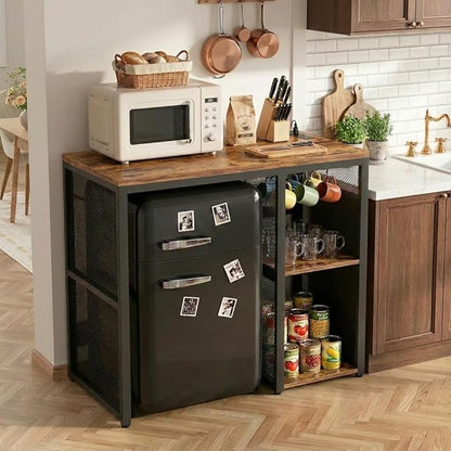 Homieasy Mini Fridge Cabinet with Power Outlet, Coffee Bar Cabinet with Mini Fridge Space, Industrial Liquor Cabinet with Wine Storage & Glass Holder for Dorm, Living Room, Home Kitchen, Rustic Brown