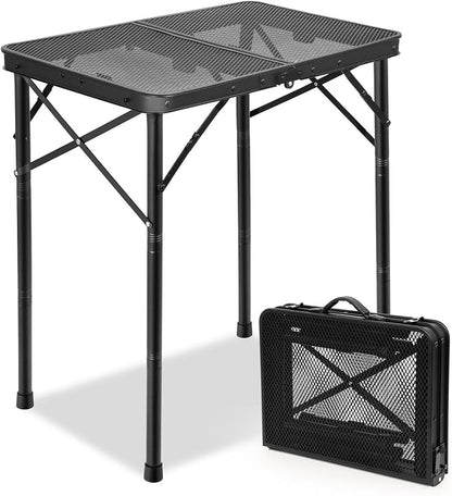 E EASTSTORM Folding Grill Table for Outside, 3 Height Adjustable,Small Camping Table with Black Metal Mesh, Portable Outdoor Table for Picnic BBQ, Garden, Patio, Tailgate & Travel