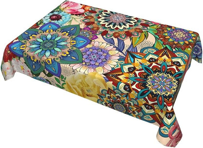 Rectangle 54"x72" Boho Floral Table Cloth, Colorful Flowers Tablecloth Oil-Proof Waterproof Kitchen Dining Room Decorative Table Cover for Party Birthday Outdoor Indoor